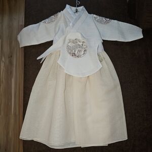 Traditional Cream and White Hanbok Dress